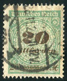 Germany #298a (Mi. 329w) Cat€17, 1923 20mlrd m black green and brown, Rotar...