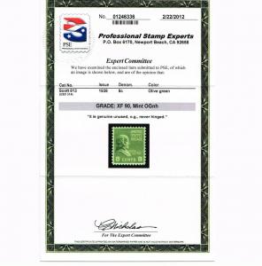 GENUINE SCOTT #813 MINT PRISTINE OG NH 1938 PRESIDENTIAL PSE CERT GRADED XF-90