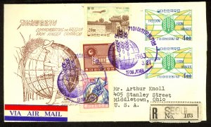 SOUTH KOREA 1963 20.00w AIRMAIL Sc C29 on Registered Freedom From Hunger FDC USA