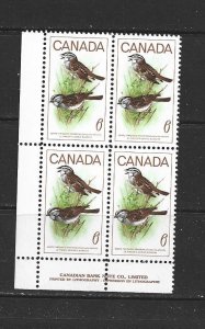 CANADA - 1969 SPARROW LOWER LEFT PLATE BLOCK - SCOTT 496 - MNH