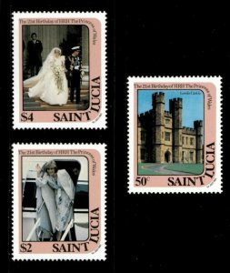 St. Lucia 1982 - Princess Diana, 21st Birthday - Set of 3v - Scott 591-93 - MNH