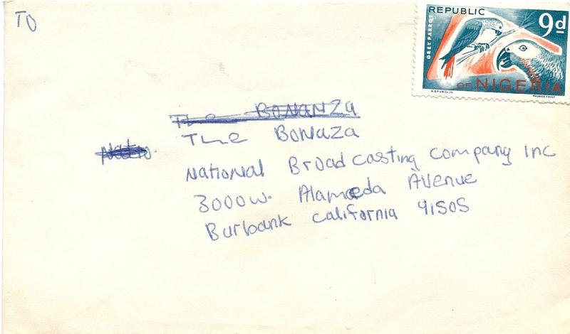 Celebrity Fan Mail to  Bonanza -From Nigeria