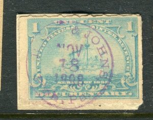 USA; 1890s early classic Battleship Revenue issue fine used 1c. value Postmark