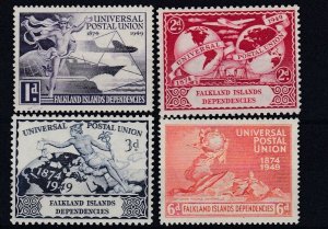 FALKLAND ISLANDS DEPS    1949  UPU SET OF 4  MH 