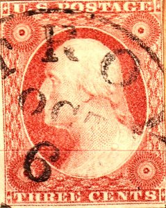 #10 US 3 CENT ORANGE BROWN IMPERF WASHINGTON-TYPE 1-USED-N/G-FINE-VF