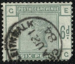 QV 1883 6d Dull Green Wmk. 49 (Imp Crown) Used S.G. 194