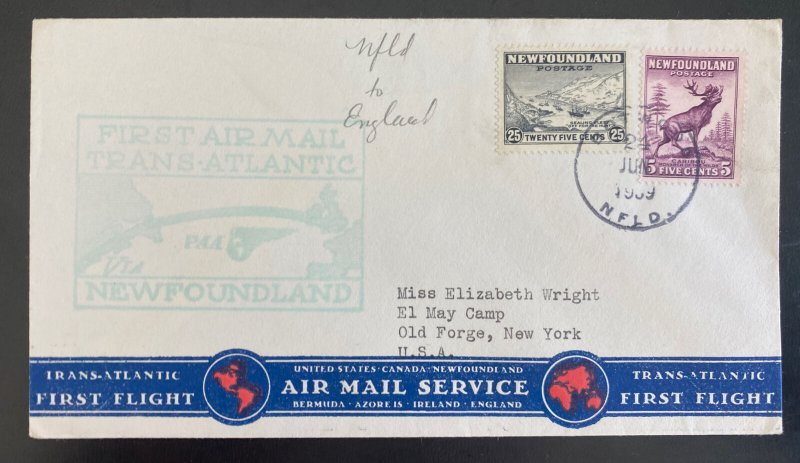 1939 Botwood Newfoundland First Flight Airmail Cover To England Transatlantic 