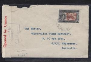 GILBERT & ELLICE ISLANDS (P1609B) KGVI 2D CENSOR COVER TO AUSTRALIA