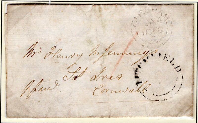 GB HANTS Cover *TITCHFIELD* UDC Fareham CDS Botley Mille Cash Letter 1850 EP449 