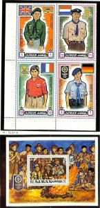 AJMAN BOY SCOUTS MICHEL #920-23 STAMP SET + BL 287 SOUVENIR SHEET MNH 1971