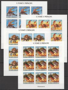 B0125 Imperf 2004 S.Tome & Principe Dinosaurs Fauna 9Set Mnh