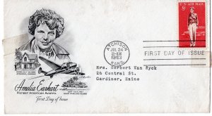 1963 Airmail First Day Cover with cachet celebrating Amelia Earhart  SC C68