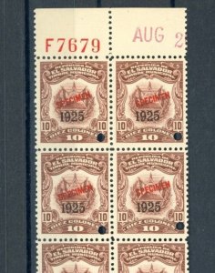 EL SALVADOR Revenue 10 Colones ABNCo *F7679* 1925 SPECIMEN Block{10} MNH ZU43