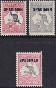 Sc# 127S 128S 129S Australia Kangaroo & Map 10/, £1, £2 MNH 1932- 1934 SPECIMEN