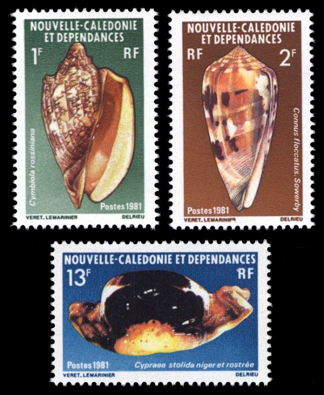 New Caledonia 1981 Shells Scott #463-465 Mint Never Hinged