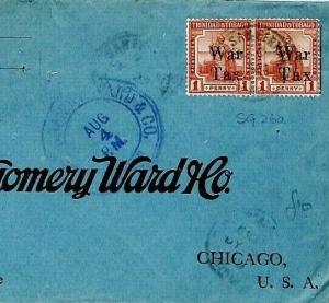 CS238 Trinidad & Tobago Cover 1919 *WAR TAX* Stamps Chicago {samwells-covers}