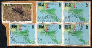 Belize #1041,1095 x 5  on piece  CV $10.15