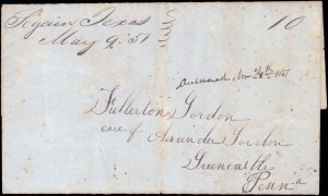 Guadalupe County Seguin Folded Historic Letter ( Postal History ), 1851