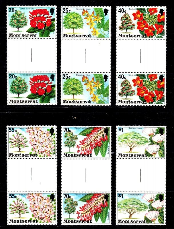 Montserrat stamps #340 - 354, 3 scans, MNH OG,  Gutter Pairs, Flowers