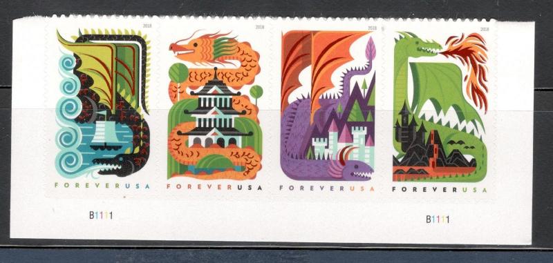 5307-10 Dragons Horizontal Strip Of 4 W/Plate Number Mint/nh (Free Shipping) 