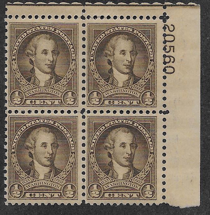 UNITED STATES SC# 704 PL B/4 FVF/MLH