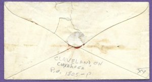 CLEVELAND O, c1851 - STAMPLESS COVER TO CHILICATHE,  NO CONTENT. LADIES SIZE, VF