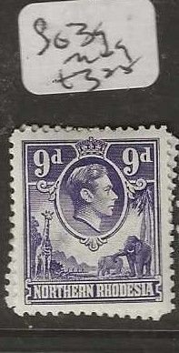 NORTHERN RHODESIA   SG39   KGVI   9D  ELEPHANT   MOG   P0307B H