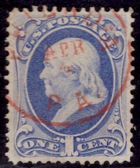 US Stamp #145 1c Ultramarine Franklin USED SCV $20