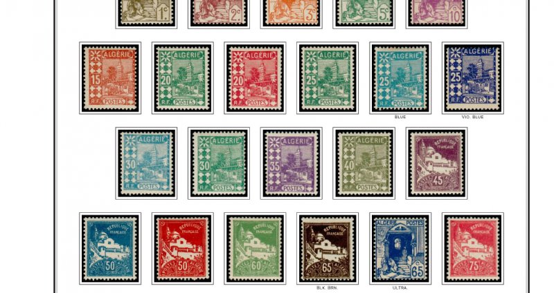 COLOR PRINTED FRENCH ALGERIA 1924-1958 STAMP ALBUM PAGES (29 illustrated pages)