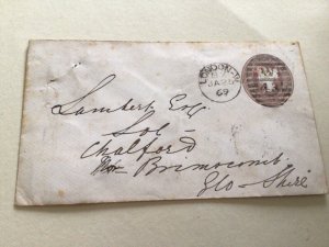 Queen Victoria 1d pink envelope  1869 London Duplex  A13828