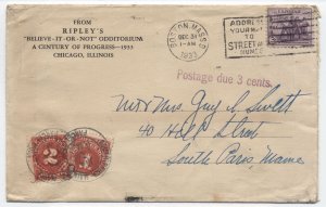 1933 Boston MA cover postage due Ripley's Believe-it-or-not [6654]