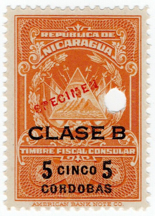 (I.B) Nicaragua Revenue : Consular Service 5C (ABN Specimen)