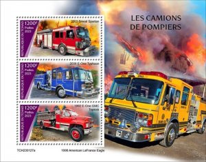 Chad - 2023 Fire Engines, Smeal Spartan, Typhoon - 3 Stamp Sheet - TCH230127a