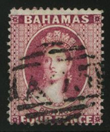 Bahamas #18 Cat$50, 1863 4p rose, used