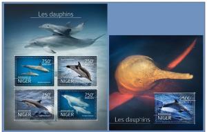 NIGER 2014 2 SHEETS nig14515ab DOLPHINS DAUPHINS MARINE LIFE