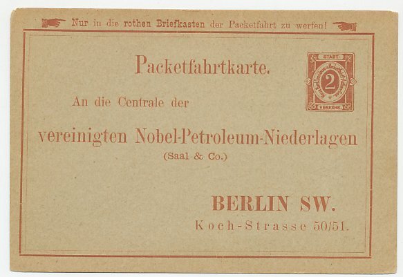 Local mail stationery Berlin 188. - Packetfahrkarte Order card - Nobel Petroleum