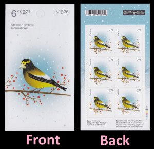 Canada 3367a Christmas Holiday Birds Grosbeak $2.71 booklet (6 stamps) MNH 2022