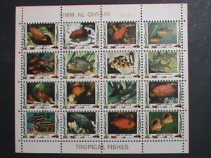 ​UMM AL QIWAIN-1973 LOVELY TROPICAL FISHES-CTO MINI SHEET VERY FINE