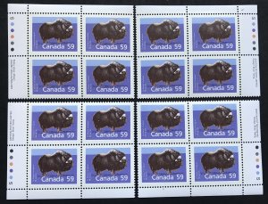 Canada #1174a MNH set of plate blocks, Slater paper, Musk Ox, issued 1989