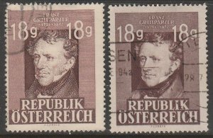 Austria 489-490, FRANZ GRILLPARZER SET, USED. F-VF. (1132)