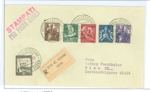 Vatican City 23/C1-5 1938 Airmails, reg. Vatican City -Vienna. Mounting marks on back.