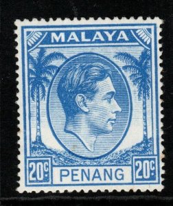 MALAYA PENANG SG15 1952 20c BRIGHT BLUE MTD MINT