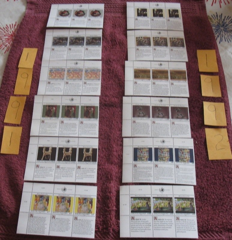 UN Human Rights Complete Set 1989-1993 MNH Inscription Blocks (all 3 offices)