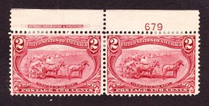 US 286 2c Trans-Mississippi Mint Plate #679 Top Pair VF OG H SCV $60