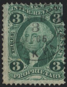 R18c 3¢ Revenue: Proprietary (1862) Used/Fault