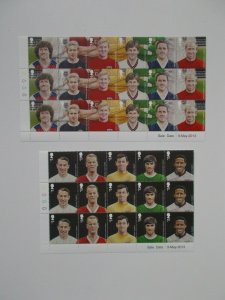 GB QEII 2013 Football Heroes Set of 11 in Cylinder Blocks of 15 & 18 Superb U/M