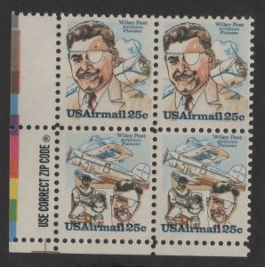 C96a 25c Wiley Post LL Zip Block