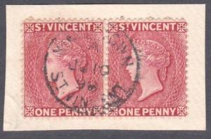 ST VINCENT 1898 QV 1d (pair) SG48 on piece - Kingstown cds...................848