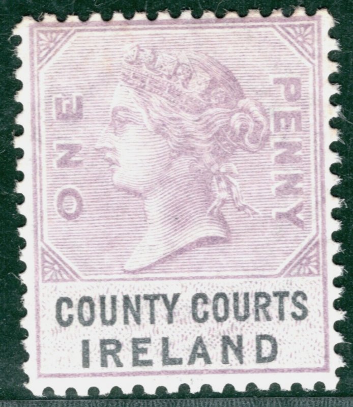 GB Ireland QV REVENUE Stamp 1d Lilac *COUNTY COURTS* 1878 #1 Mint MM Y2WHITE45