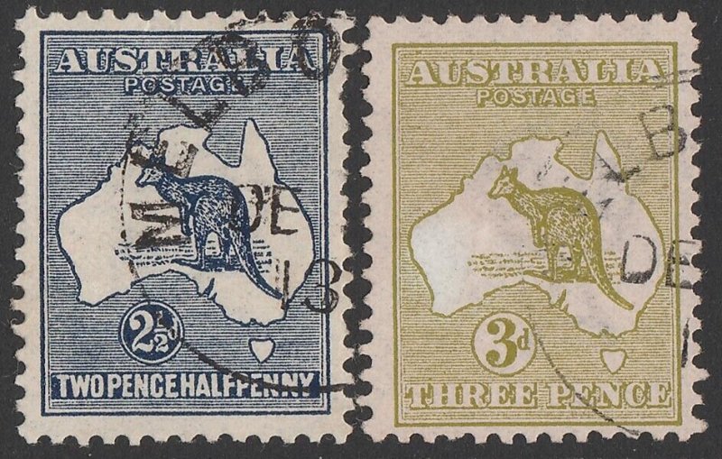 AUSTRALIA 1913 Kangaroo 2½d & 3d 1st wmk. CTO. ACSC 9wb & 12wb cat $130.